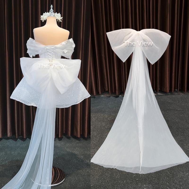 Đuôi Nơ gắn sau lưng váy cưới loại to 72cm from nơ đứng không rũ đuôi dài 1m7 mã 100