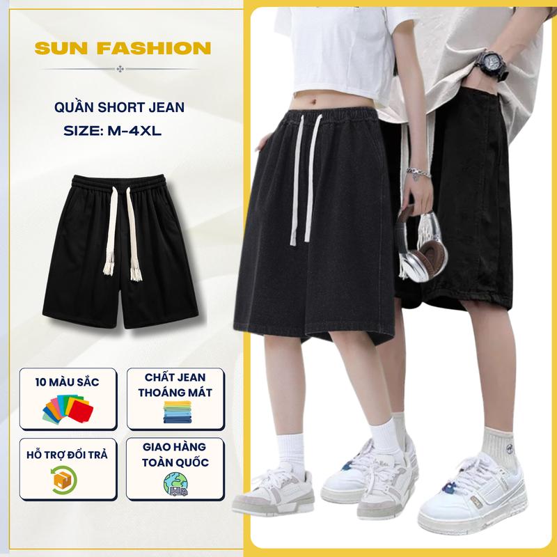 Quần jean short ống rộng dành cho cả nam và nữ SUN S2 MÀU ĐEN theo phong cách Hàn Quốc thoải mái Menswear