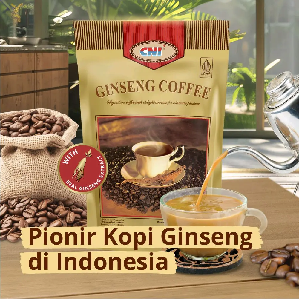 CNI Ginseng Coffee Perpaduan Kopi Arabika Robusta dan Ginseng 20 Sachet @20gr BPOM RI MD 667031013044 Pionir Kopi Ginseng di Indonesia