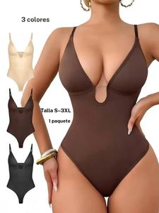 Body moldeador tipo tanga para mujer con escote en V profundo, ropa interior adelgazante suave, básico cómodo para todas las estaciones, tallas S–XXXL, estilo sexy