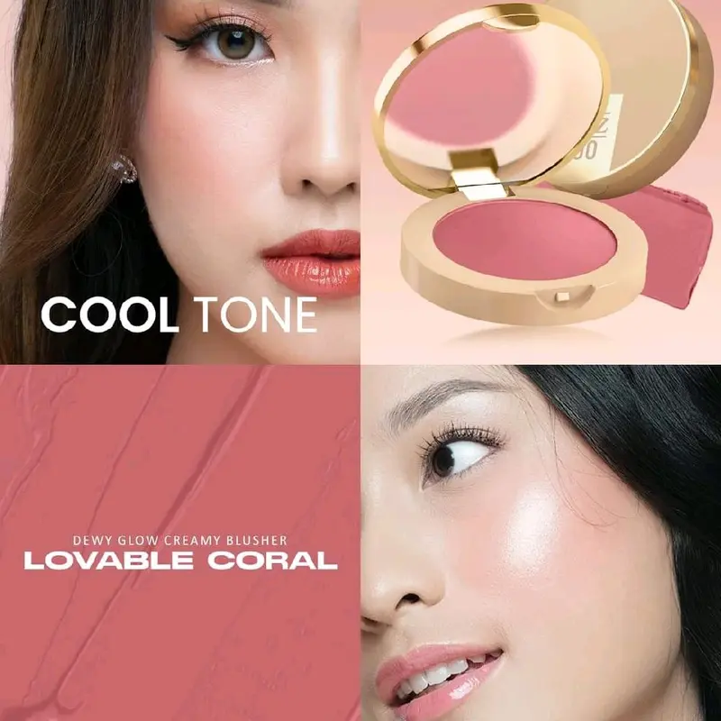 Inez Dewy Glow Creamy Blusher Wajah - Effortless Blending Light as Air Infused with Vitamin E - Sweet Pink, Creamy Peach, Lovable Coral, Melted Copper 4