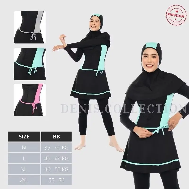 Denis Collection Baju Renang Muslimah Syari Dewasa Wanita Hijab Full Body Divingstyle Sporty Elastis Spandek Poli Tahan Lama