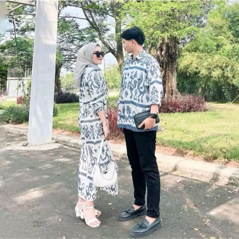 Ready stock marline white couple tenun baju lebaran outfit kondangan kemeja pria dewasa Etnik 1