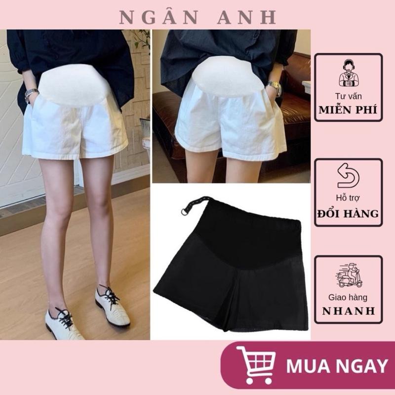   Ngân Anh  Quần đùi bầu Jean Kaki ống rộng Quần sooc bầu kaki ống rộng có chun chỉnh bụng 