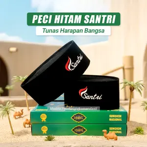 Peci Hitam Santri Bordir Anak Remaja Kopiah Haji Muslim Songkok Favorit Pria Khalifa