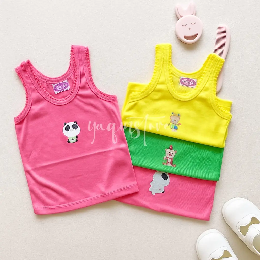12 PCS KAOS DALAM ANAK PEREMPUAN ROSE WARNA WARNI SINGLET ANAK SABLON KARAKTER