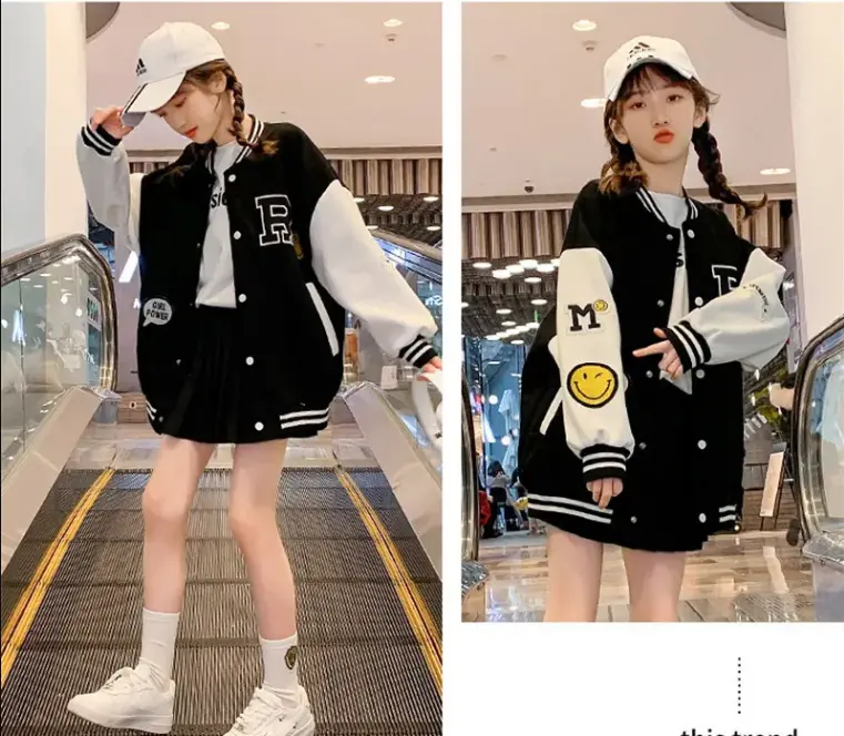 KG R SMILE KIDS JACKET BOMBER - JACKET BASEBALL ANAK - BAHAN FLEECE GRAMASI 240 - DETAIL SABLON - SWEATER BOMBER ANAK-ANAK 2