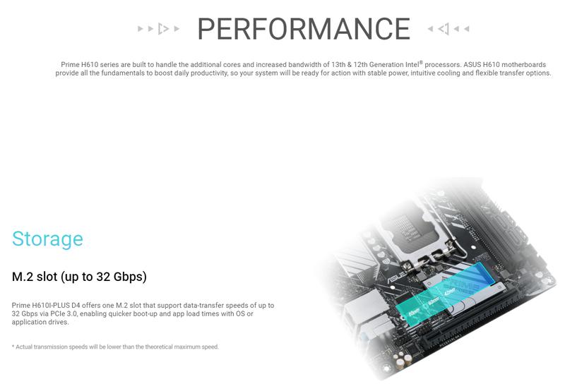 Product Introduction of ASUS PRIME H610I-PLUS D4 Free WIFI &Bluetooth LGA 1700 Intel 12th & 13th Gen & Intel vPro mini ITX Motherboard PCIe 4.0, DDR4, USB 3.2 Gen 1 Type-A, M.2 slot, 1 Gb Lan, DP/HDMI/D-Sub 5