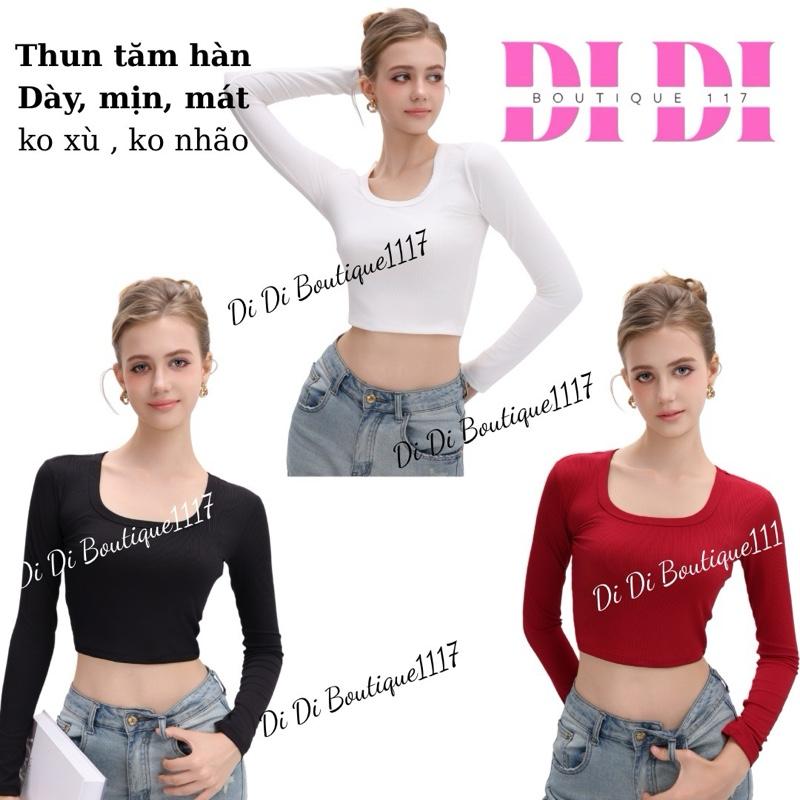 Combo 3 áo thun tay dài cổ vuông croptop dáng ngắn ủ kem , thun tăm hàn dày , mịn, mát, không xù lông , ko nhão vải, form chuẩn ôm body. Didi boutique 1117