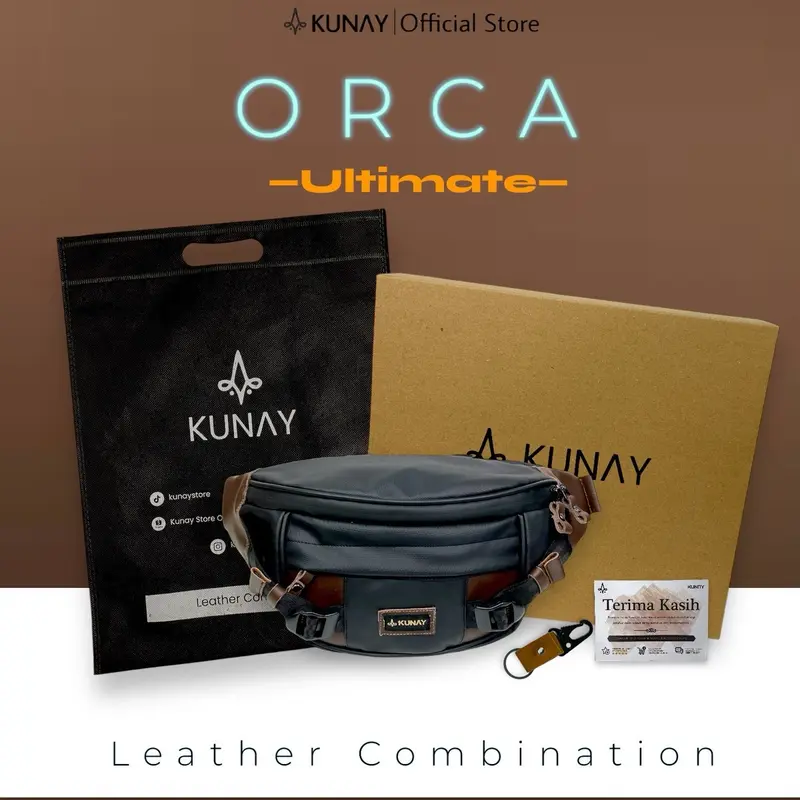 Kunay - ORIGINAL PREMIUM ORCA Waistbag Selempang Pria Waterproof Tas Pinggang Hitam Kombinasi Multifungsi Cowok Kado pasangan Slingbag 2