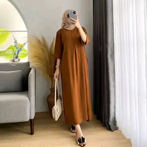 Daster Gamis polos Lengan 3/4 busui bahan cringkel airflow Dress Wanita Crinkle Muslim