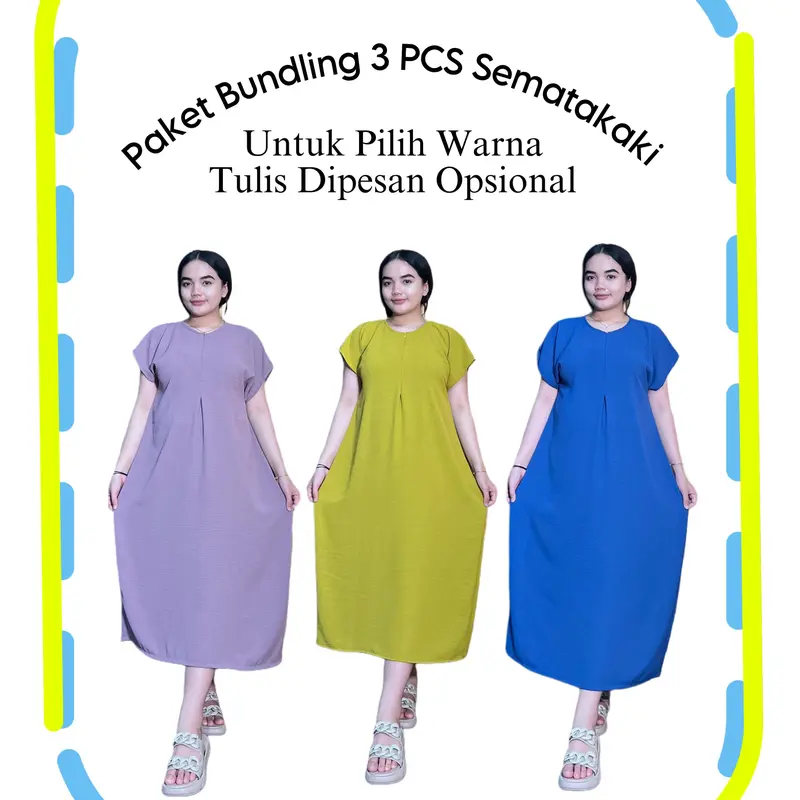 Ambari -Paket 3 Pcs Sematakaki Long Daster Wanita Dress 3