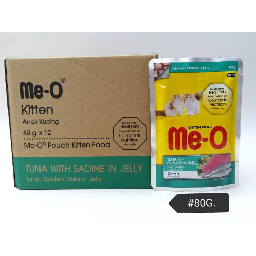 (12xPacks) Me-O Pouch Kitten Wet Cat Food Feed 80gram Tuna with Sardine in Jelly Makanan Kucing