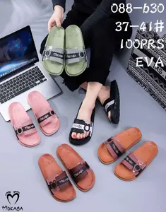 (088-b30) Sandal Slop Jeli Wanita Ban Garis Mokaya Gesper Beruang Tali Transparan Simpel Cantik Nyaman Mokaya / Ukuran 37-41 Shoes Sendal