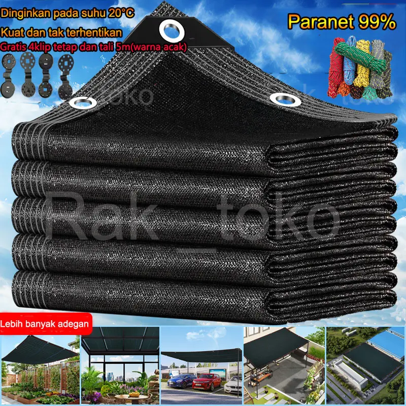 [Gratis 4 klip dan tali 5 -meter gratis] Paranet 99% Lebar 2/3/4/5 Meter Gratis Shading Net Nylon Anti Panas Enkripsi 12-pin Jaring Paranet Pelindung Tanaman Dari Matahari 0