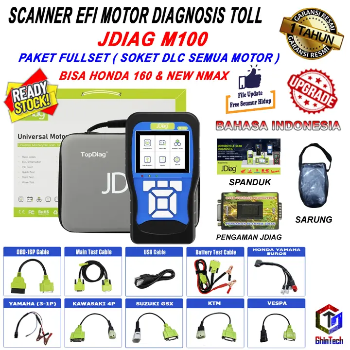 JDiag M100 Motor Scanner Function Diagnostic Tool Diagnosis M 100 Kesalahan OBDII ECU CO Motor Injeksi M-100 Scanner OBD2 Alat Diagnostik Sepeda Motor