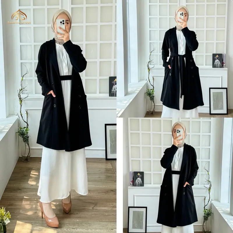AG - Jisoo Blazer [Tanpa Dalaman] Wanita Long Outer Tali Ikat Pinggang Fashion Muslim Korean Style / 672-8479 8
