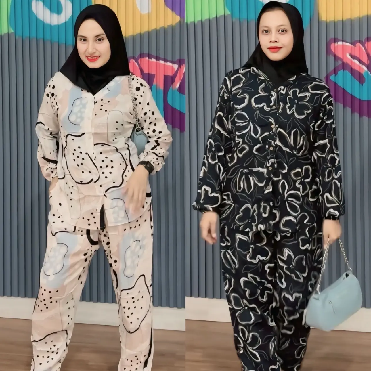 Oneset Rayon Lengan Panjang Piyama Wanita