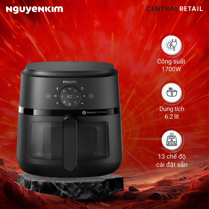   Bán chạy  Nồi Chiên Không Dầu Philips 6.2 Lít NA230 00 - Mặt trong suốt dễ quan sát thực phẩm 1700W nấu nướng nhanh chóng 