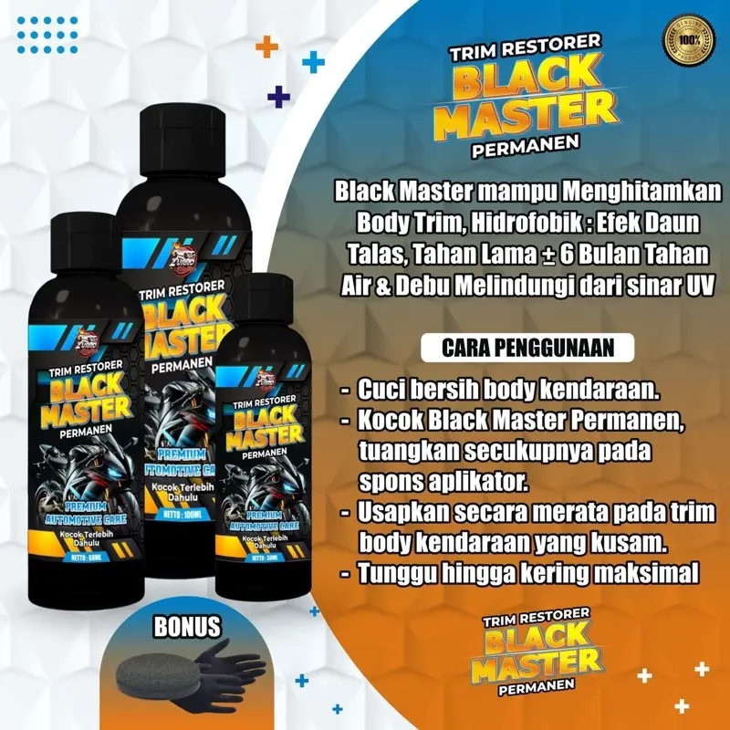 Black Master Penghitam Body Permanen Trim Restorer - Kendaraan Car Karet, Formula Baru, Garansi Uang Kembali - Baret - Paint 1