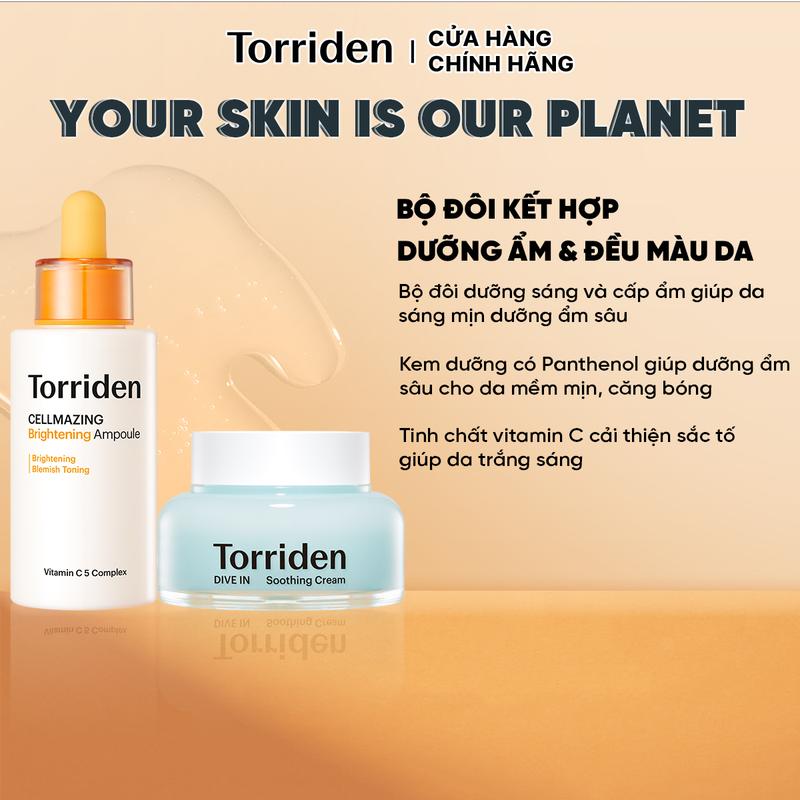 COMBO Serum Vitamin C 30ml Và Kem Dưỡng Soothing Cream 100ml Torriden Hỗ Trợ Dưỡng Sáng Cấp Ẩm *