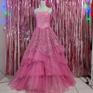 Gaun Pesta Cantik Squin Megar Umpak Wanita dengan Desain Glitter dan Layered Tulle untuk Tampilan Mewah Dewasa