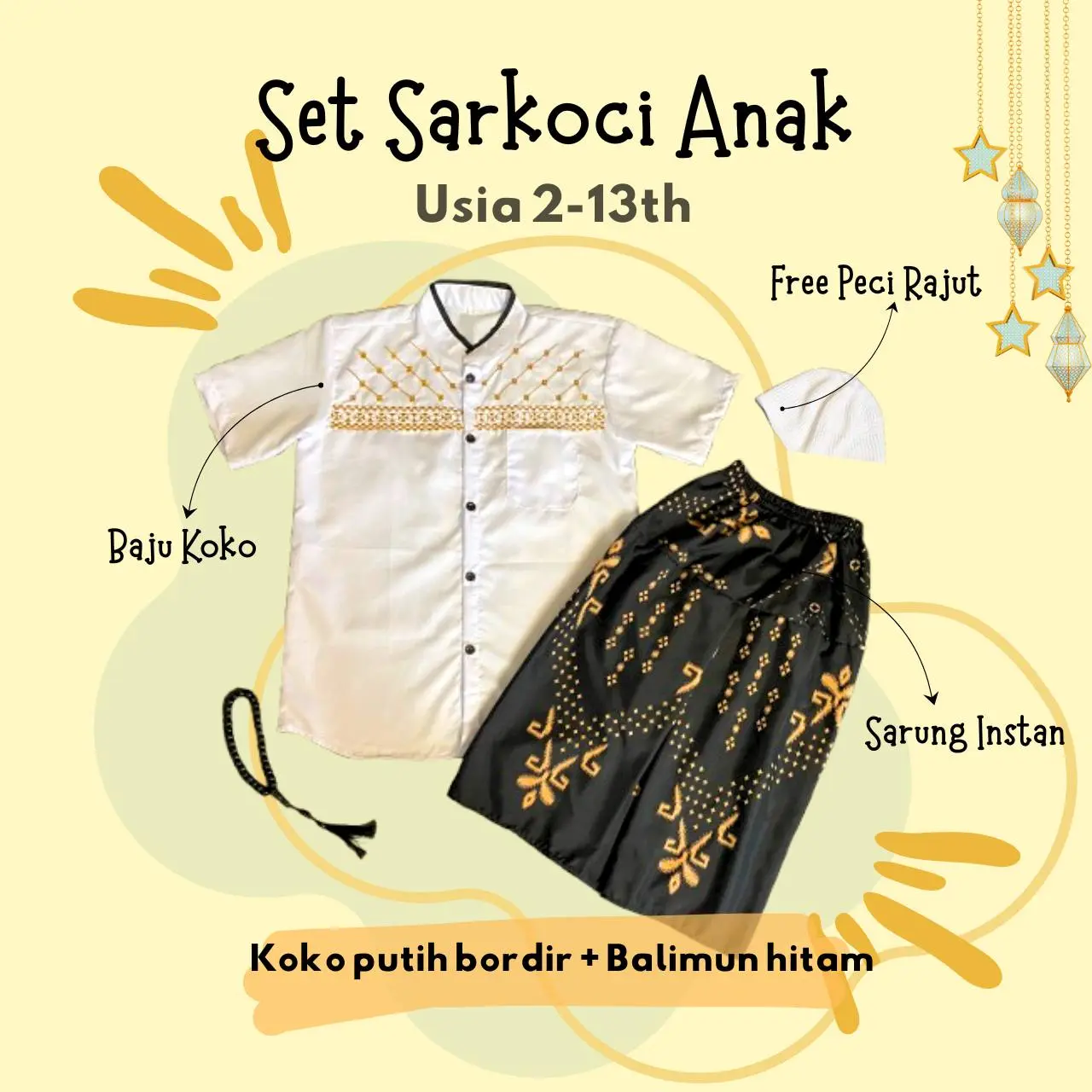 Bordir Putih + Balimun Hitam + Peci