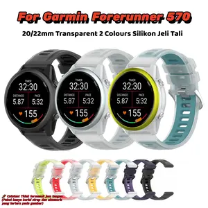 Tali Karet 20/22mm untuk Garmin Forerunner 570 Bening 2 Warna Tahan Keringat & Nyaman Silikon Elastis Tinggi Kompatibel dengan Garmin Forerunner970 570 47MM Venu 3 Sporty Jam Tangan