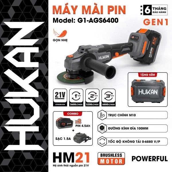 Máy mài pin 6400RPM Hukan chính hãng, 3 cấp chỉnh tốc, đầu lưỡi 100mm, động cơ không chổi than