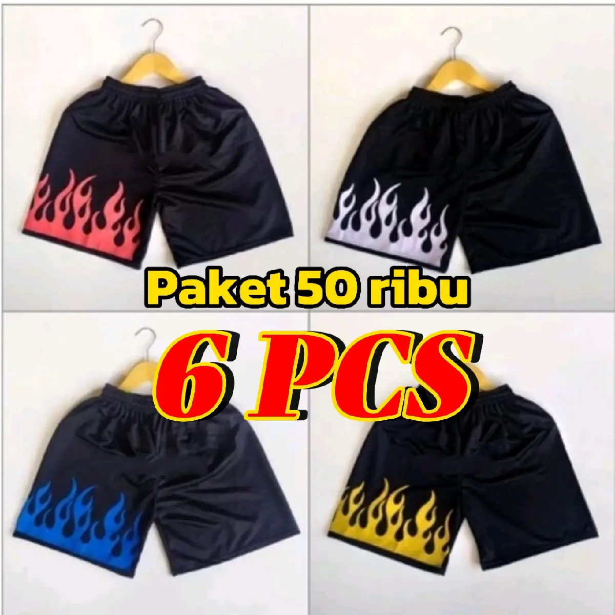 PAKET 50 RIBU 6 PCS, CELANA BOXER MOTIF API,CELANA HARIAN PRIA WANITA NYAMAN. Dewasa dan Anak Anak Hitam Pendek Santai Tidur Shorts