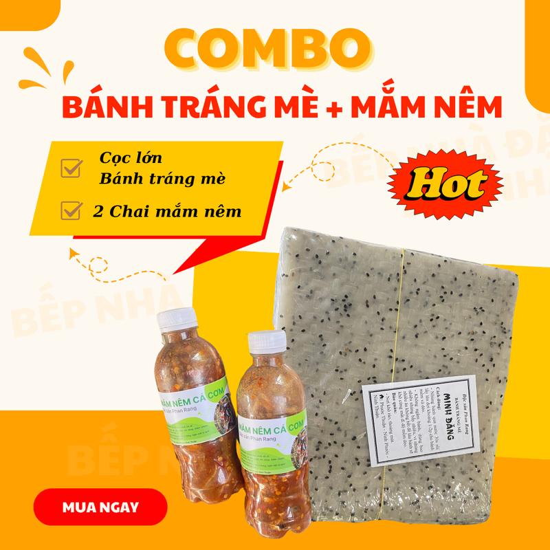 Combo Cọc 1,8kg - 2kg bánh tráng mè nhúng Phan Rang + 2 chai mắm nêm đặc sản Ninh Thuận