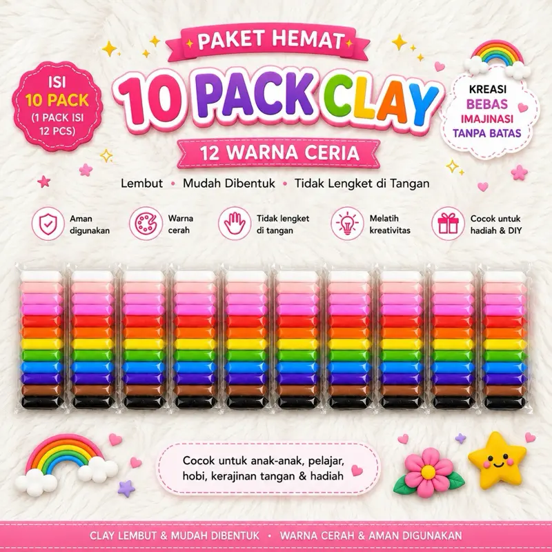 Paket Murah 10clay 1pax 12pcs 12 warna