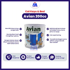 Avian Cat Minyak Kayu Besi Anti Karat Kemasan Kaleng 200cc Mengkilap High Gloss Enamel Cepat Kering Black Glossy Paint plastik