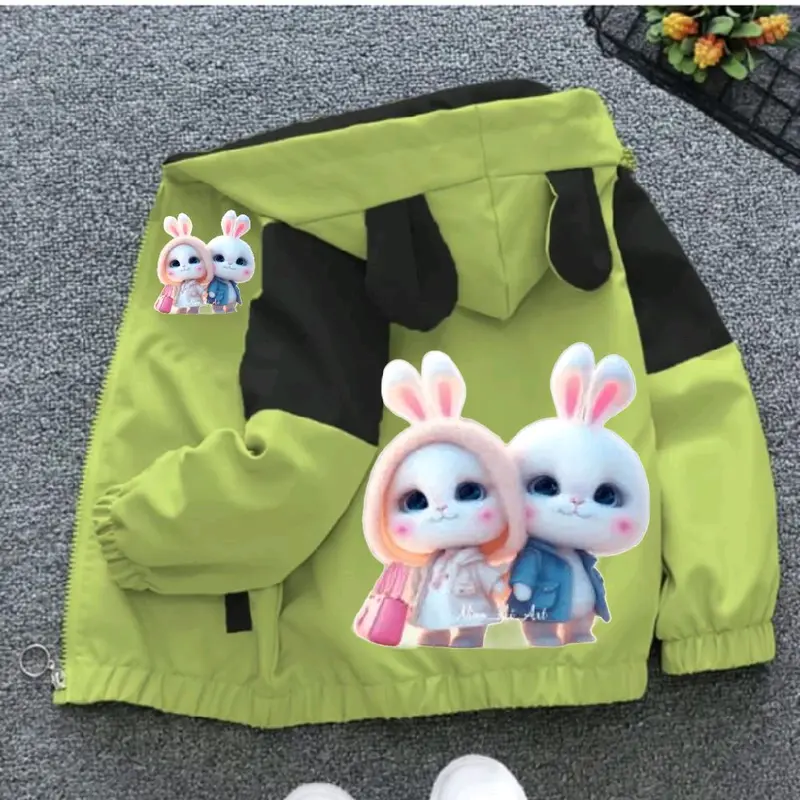 jaket hoodie anak kombinasi bergambar kelinci imut&lucu paling banyak dicari bahan bagus jaket waterproof jaket musim dingin jaket untuk anak perempuan umur 1-12 tahun Bayi 1