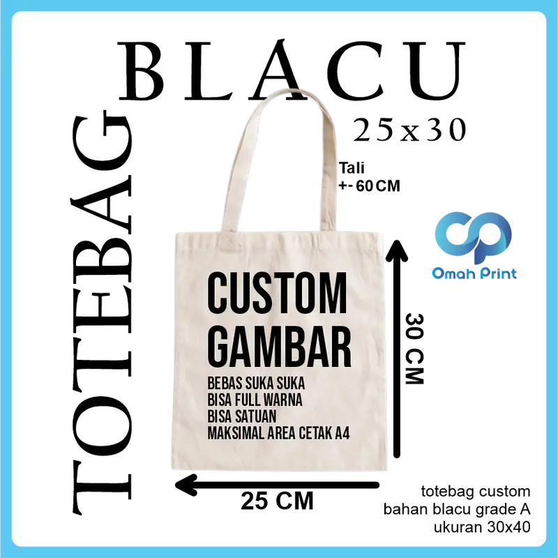 Totebag Blacu Totebag Custom Satuan Premium 25 x 30 CM Tote bag Wanita 0