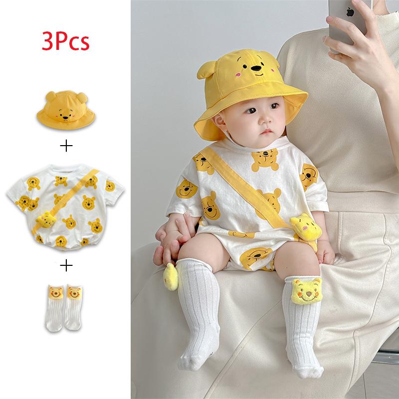 Áo Liền Quần Trẻ Sơ Sinh, Dành Cho Bé Trai Và Bé Gái, Bộ 3 Chiếc, Trang Phục Mùa Hè, Ngắn Tay, In Đầy Đủ, Thời Trang, Quần Áo In Hình Hoạt Hình