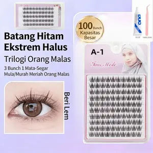 Bulu mata palsu Trilogi Orang Malas yang anti air dan anti keringat, setiap pemesanan akan mendapatkan lem bulu mata premium dan pinset secara gratis.