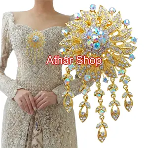 Bros Pengantin Jumbo Mewah Bunga Menjuntai Gold Dan Silver Aksen Kristal Premium Elegan untuk Gaun Pesta & Pernikahan