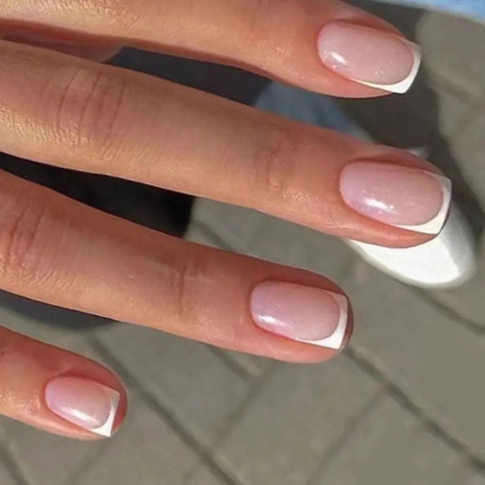 24pcs Manicure DIY Pink Press on Nails Fake Nials False Nails Short Square French Simple
