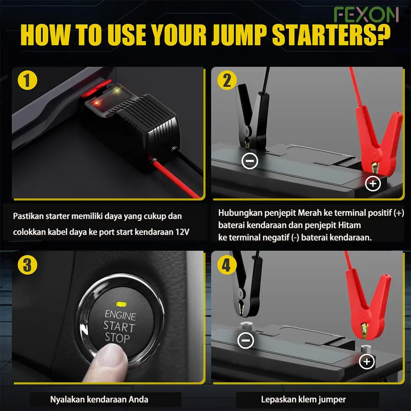 FEXON COD 10000A Baterai Mobil Jump Starter Untuk Semua Gas Atau Hingga 12L Diesel Jump Starter Mobil Bertenaga Dengan Dual USB Quick Charge Dan Output DC 12V Jump Pack dengan Lampu Terang LED Built-in 2