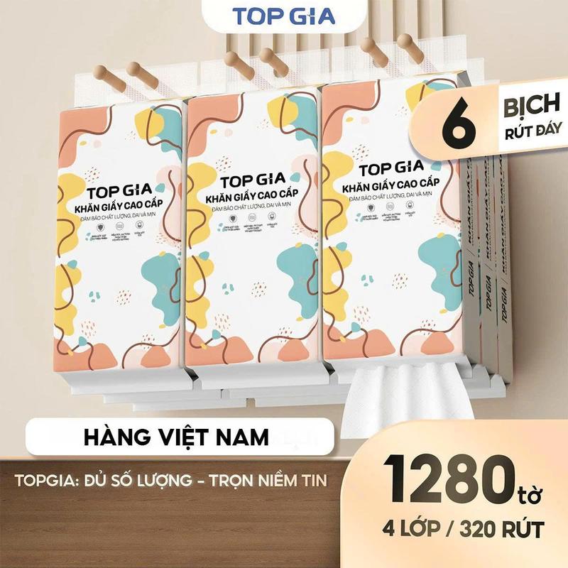 HÀNG VIỆT NAM COMBO 6 bịch khăn giấy đa sắc treo tường mua 1 tặng 3 móc treo tường Giấy Ăn rút an toàn lành tính Giấy Vệ Sinh DS