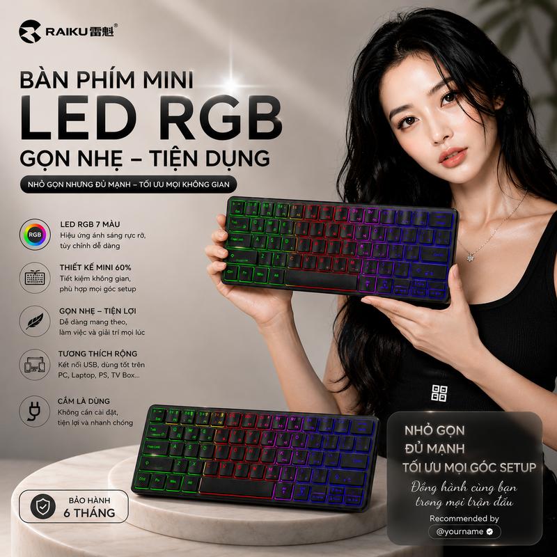 Bàn Phím Mini MK515 LED RGB Nhỏ Gọn Có Dây Gõ Tiện Dụng Dùng Chơi Game Văn…
