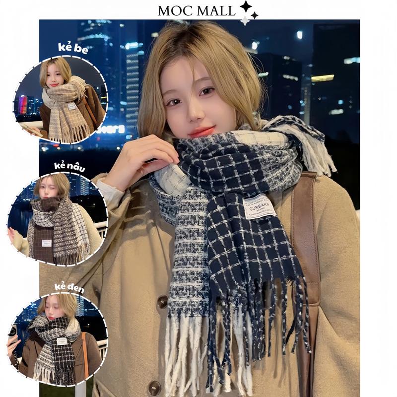 MộcKhăn quàng cổ - Khăn choàng cổ caro chất len nam nữ lông mịn dệt kim Hàn Quốc