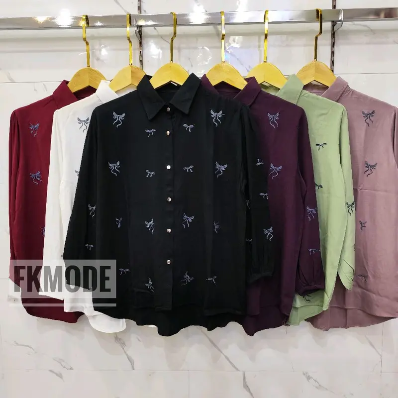 BLOUSE KEMEJA RAYON VARIASI FULL BORDIR ,Atasan Katun Rayon  Twill Baju Wanita Dewasa Casual Oversize Busui Simple Panjang Kancing 2
