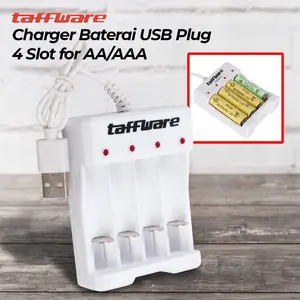 Taffware Charger Baterai AA AAA A2 A3 4 Port USB Plug 4 slot Untuk 4 Slot Ces 4 Plastik Lcd Jam Remote TV AC Rechargeable Adaptor Adapter