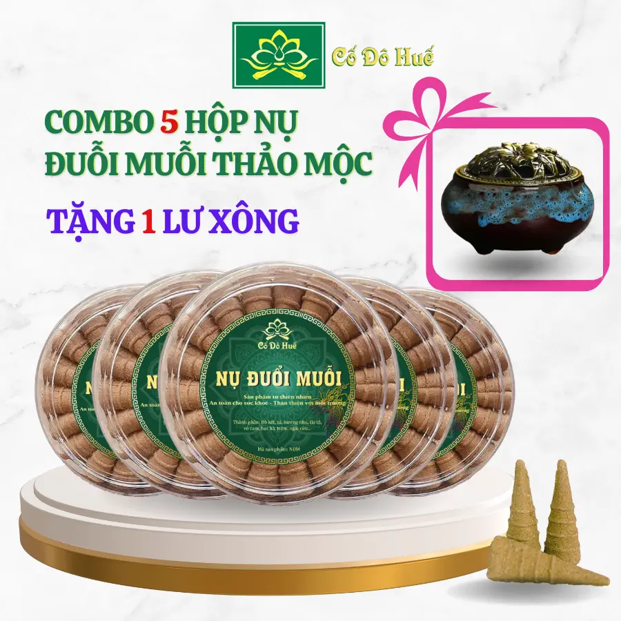 Combo 5 Hộp Nụ Đuỗi Muỗi Thảo Mộc Quà Tặng 1 Lư Xông Gốm Sang Trọng & Bền Đẹp