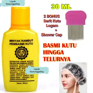 SALE - ( BONUS SERIT KUTU LOGAM + SHOWER CAP ) Minyak Kutu Cap Tiga jempol 30 ml Ampuh Atasi Kutu Beserta Telur nya
