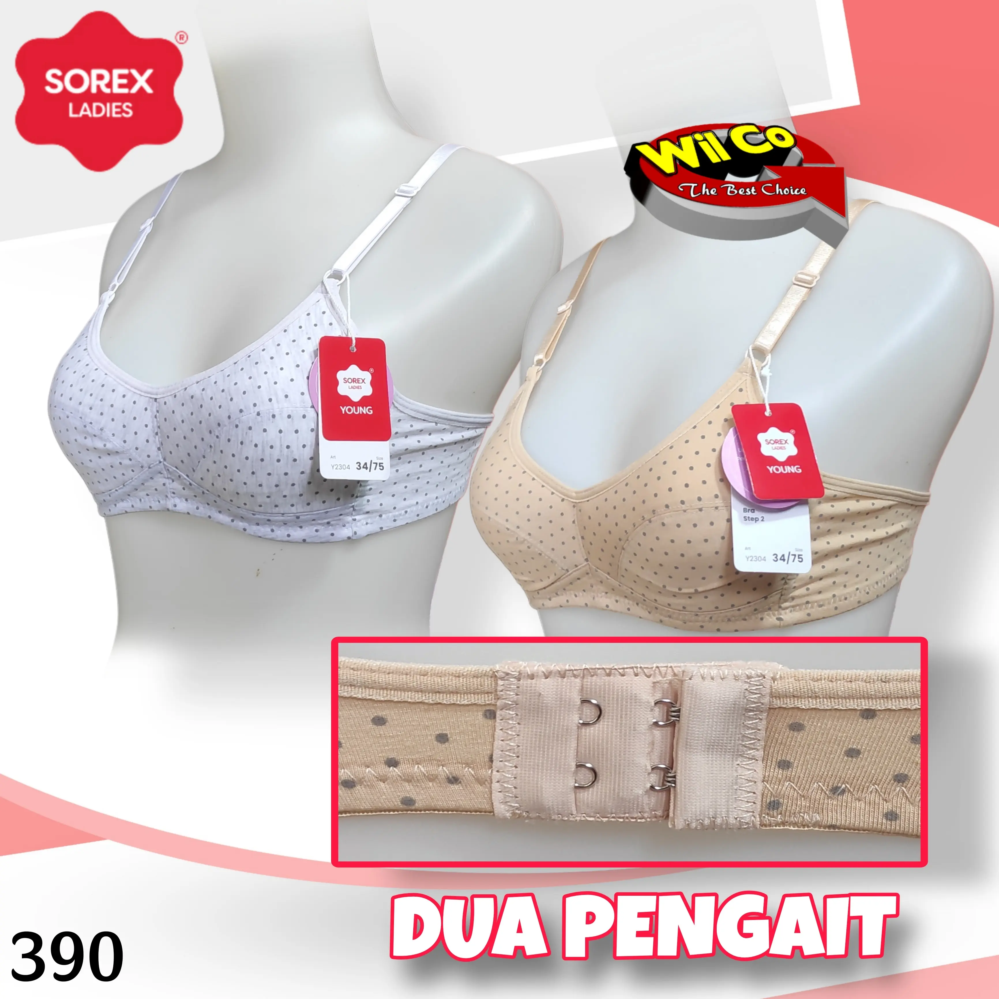 K390 Bra Remaja Sorex Polkadot Step 2 Busa Tipis Tanpa Kawat Kait 2 Cup Setara Cup B