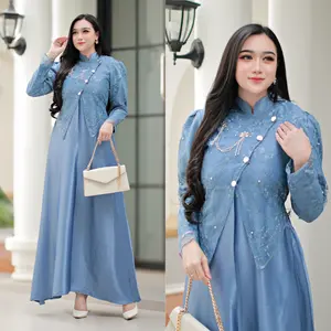 Gamis Sahara Lebaran 2026 Dress Janggan Busui Friendly Gaun Pesta Roberto Cavalli Mix Brukat Mewah Elegan