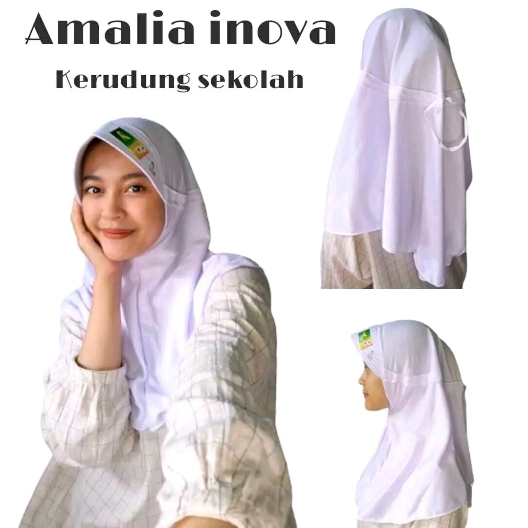 ( AMALIA ) Jilbab sekolah model INNOVA LX by AMALIA - Kerudung Instan -  Hijab Wanita Muslim - Serut Dewasa Nyaman Mewah Pita Panjang